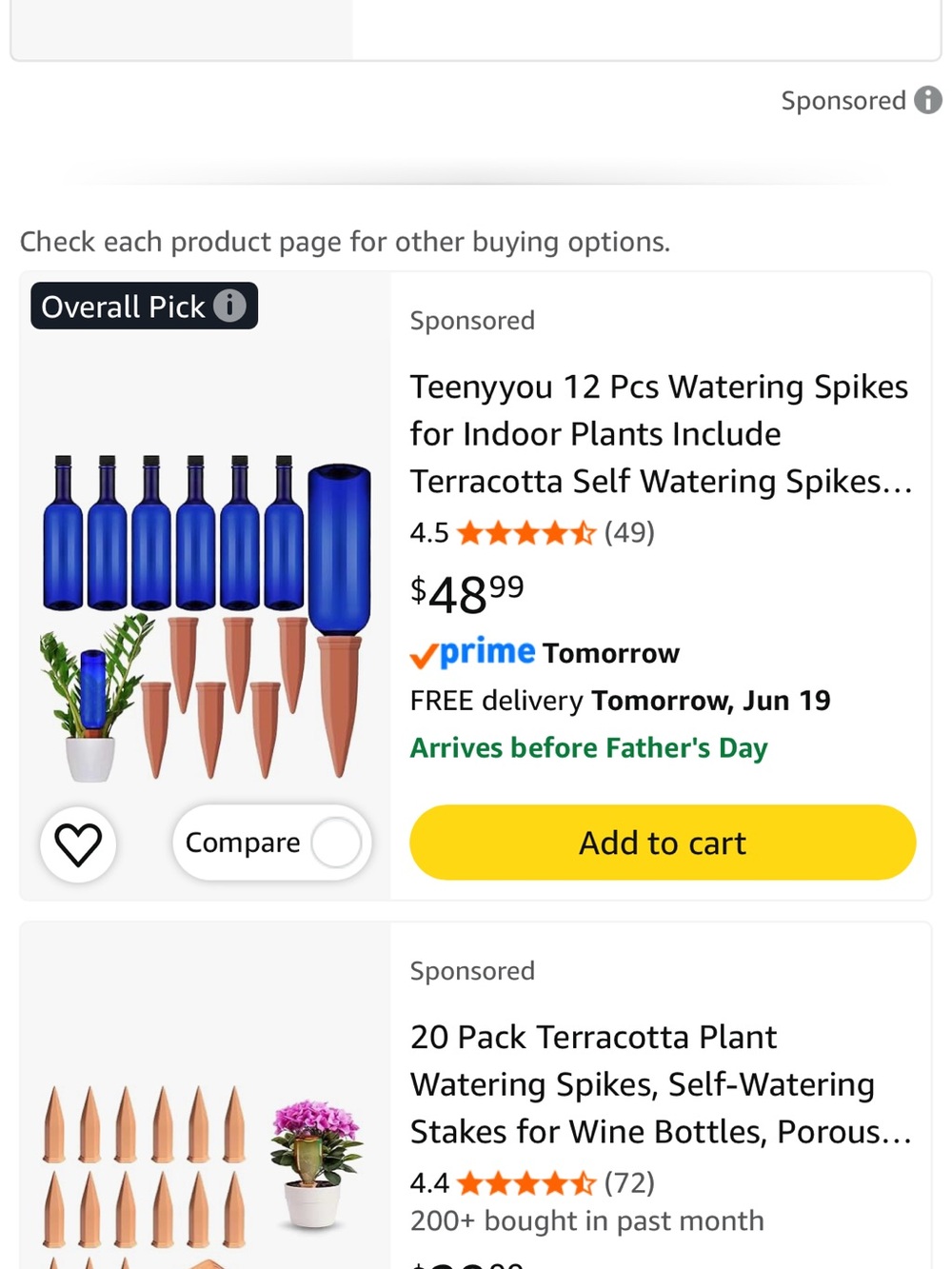 Blue Plastic Self-Watering Spike Set for Indoor Plants